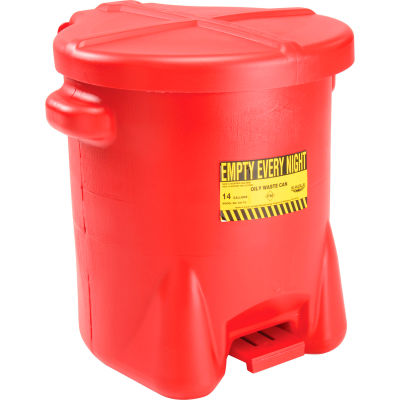 Eagle 14 Gallon Poly Waste Can W/ Foot Lever, Red - 937FL
