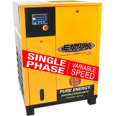 EMAX ERV0200001, 20HP Rotary Screw Compressor Tankless, 145 PSI , 86 CFM, 1 PH 208/230V