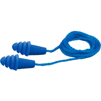 Bouchons d’oreilles réutilisables Elvex® Quattro™, filaires, NRR 27dB, bleu, 100 paires/boîte