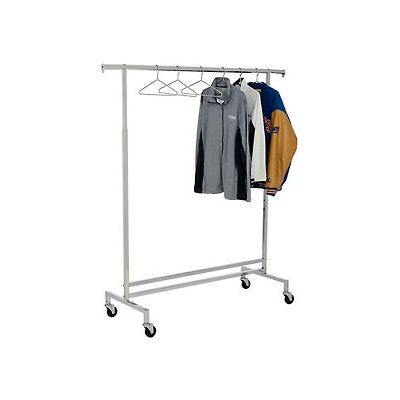 Single Hangrail Rolling Clothes Rack (K43) - Heavy Duty Square Tubing - Chrome