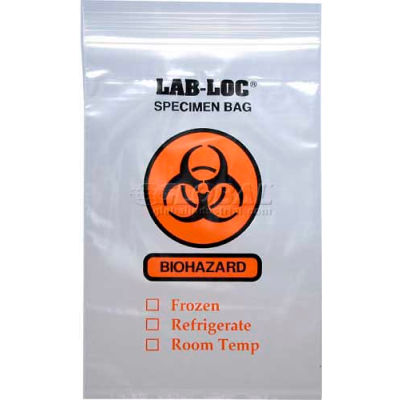 Sac refermable 3-mur spécimen de transfert (Biohazard), 6 "x 9", effacer, Pkg Qty 1000