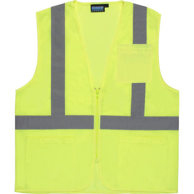 Gilet de sécurité en maille économique ERB® Aware Wear® S363P ANSI Classe 2, fermeture à glissière, M, citron vert