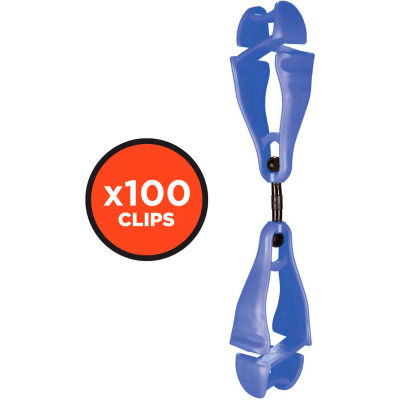 Ergodyne® 3420-BULK Squids® Swivel Glove Clip Holder, Dual Clips, 100-Pack, Blue