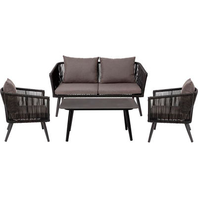 Flash Furniture Kierra Ensemble de conversation 4 pièces avec table et coussins amovibles à fermeture éclair, noir