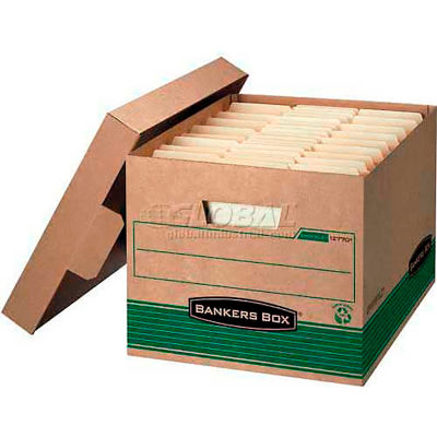 Stock recyclé Fellowes/File™ Letter/Legal Storage Boxes, 15'L x 12"W x 10"H, Kraft &Green - Qté par paquet : 12