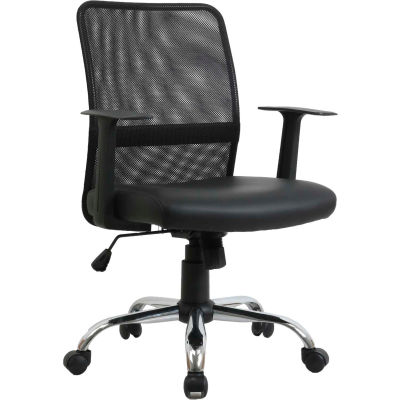 Interion® Mesh Back Leather Task Chair With Mid Back & Fixed Arms 