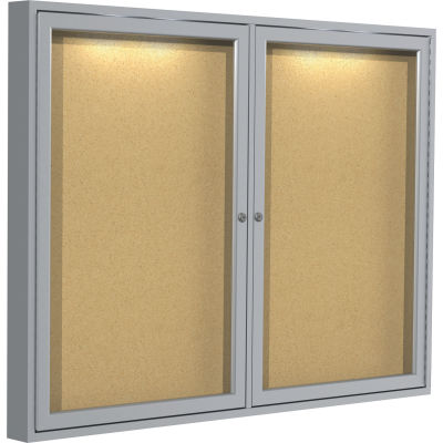 Ghent 36" x 47" Enclosed Bulletin Board - Natural Cork Surface - Silver