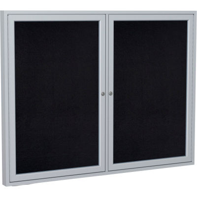 Ghent Enclosed Bulletin Board - 2 Door - Black Recycled Rubber w/Silver Frame - 36" x 48"