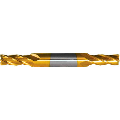 Cleveland HD-4C-TN HSS 4-Flute TiN Square Double End Mill, 1/8 » x 3/8 » x 3/8 » x 3-1/16 »