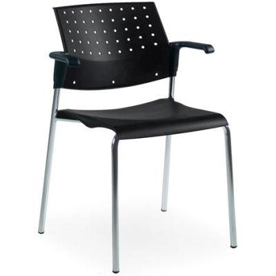 Global™ Stacking Chair with Arms - Plastic - Black - Sonic Series