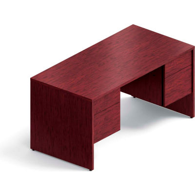Global™ Wood Desk with Double Pedestal - 60" - Quartered Mahogany  - Genoa Series