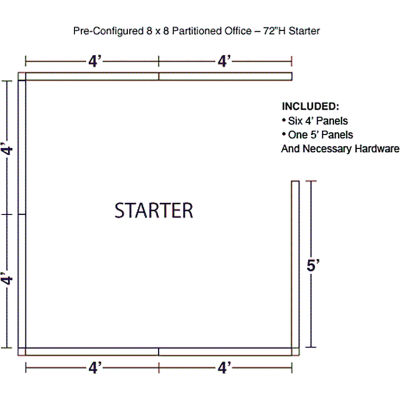 Interion® Cubile de bureau préconfiguré, 8'L x 8'P x 72 » H, Kit de démarrage, bleu