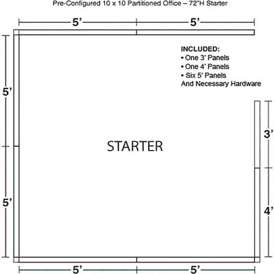 Cabine de bureau préconfigurée Interion®, 10'L x 10'P x 72 » H, Kit de démarrage, Gris