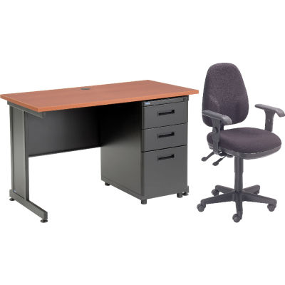Interion® bureau et ensemble de chaise en tissu avec 3 piédestal de tiroir - 48 po x 24 po - Cerise