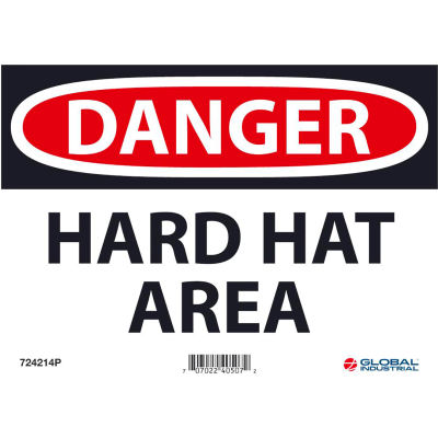 Global Industrial™ Danger Hard Hat Area, 7x10, Vinyle sensible à la pression
