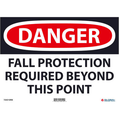 Global Industrial™ Danger Fall Protection Required Beyond This Point, 10x14, Rigid Plastic