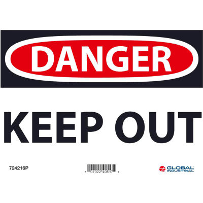 Global Industrial™ Danger Keep Out, 7x10, Vinyle sensible à la pression