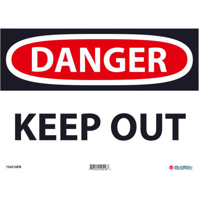 Global Industrial™ Danger Keep Out, 10x14, Vinyle sensible à la pression