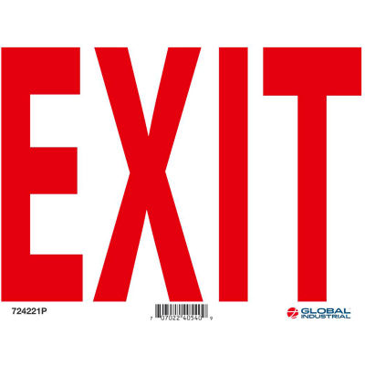 Global Industrial™ Exit Sign, 10''W x 7''H, Vinyle sensible à la pression