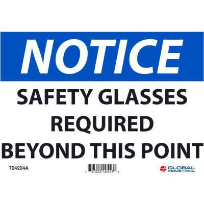 Global Industrial™ Avis lunettes de sécurité nécessaires au-delà de ce point, 7x10, Aluminium