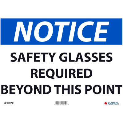 Global Industrial™ Avis lunettes de sécurité nécessaires au-delà de ce point, 10x14, Aluminium