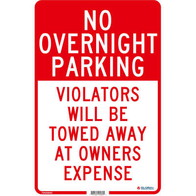Global Industrial™ No Overnight Parking Violators Will Be Rewed, 18x12, 0,08 Aluminium