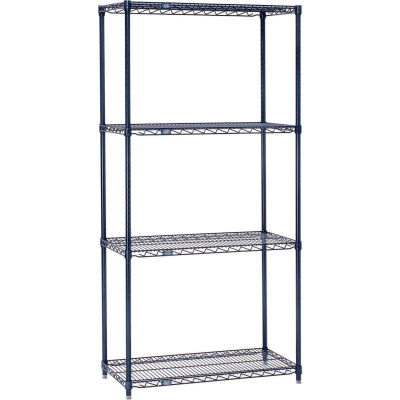Nexel® 4 Shelf, Nexelon® Blue Wire Shelving Unit, Starter, 30"W x 21"D x 74"H