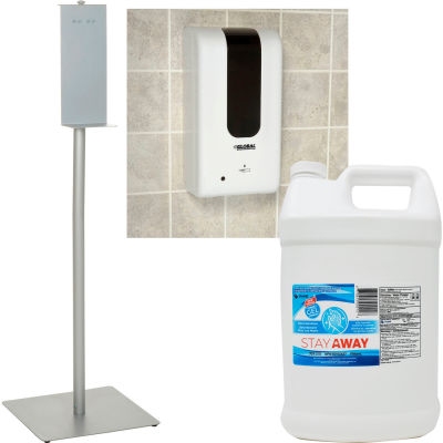 Global Industrial Automatic Hand Sanitizer Dispenser Starter Kit w/Stand, 4 x 3.78 L Bottles