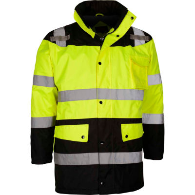 GSS sécurité Salut-visibilité classe3 Parka imperméable Jacket W/molleton doublure, noir/blanc, M