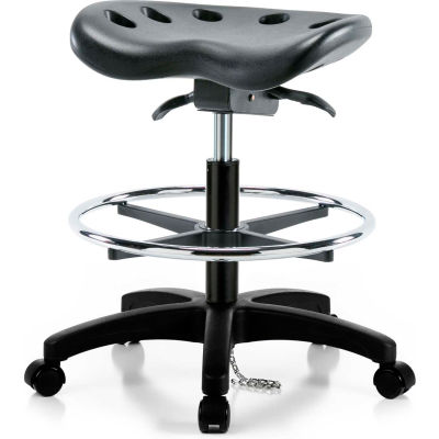 Interion® tabouret tracteur en polyuréthane ESD avec anneau de pied et inclinaison de siège - Black w/ Black Base