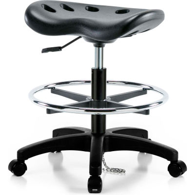 Interion® tabouret tracteur en polyuréthane ESD avec anneau de pied - Black w/ Black Base