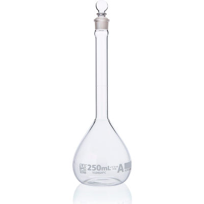 Flacon, Volumétrique , Globe Glass, Classe A, À contenir (TC), ASTM E288, 250mL, 6/Boîte