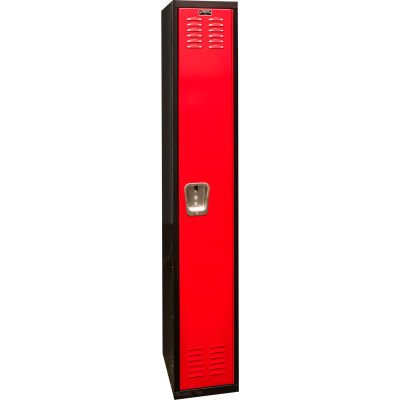 Hallowell® 1-Tier 1 Door Tie Locker, 12"L x 18"P x 72"H, Noir/Rouge, Non assemblé