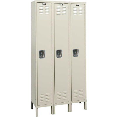 Hallowell® 1-Tier 3 Door Premium Locker, 54"L x 24"P x 78"H, Tan, Assemblé