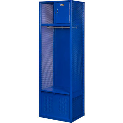 Hallowell® Gear Locker w / Shelf, Security Box & Footlocker, 24 « L x 24 » P x 72 « H, Bleu, Assemblé