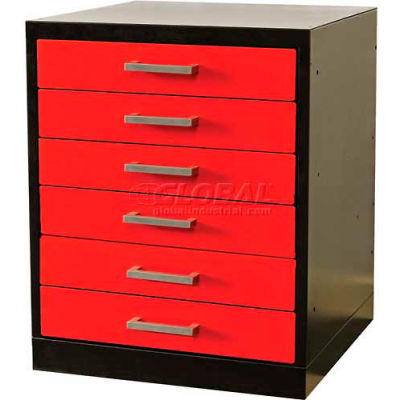 Hallowell FKWP8432-6d-BR-HT Fort Knox Workbench piédestal-6 tiroir, 18 "x 24 « x 32 », un corps noir, portes rouges