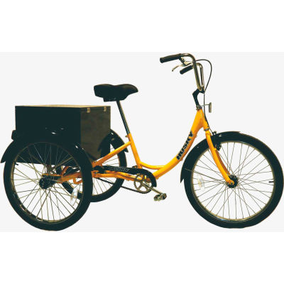Husky Bicycles Industrial Tricycle, roues de 26 po, capacité de 600 lb, w/armoire jaune, pneus solides