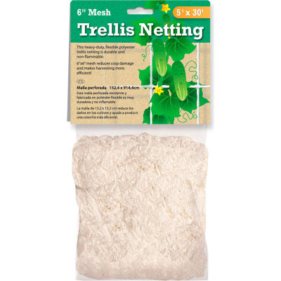 Hydrofarm HGN30 Heavy Duty Polyester Trellis Netting, 5' x 30', 6" Mesh