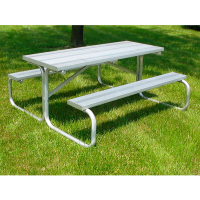 Table de pique-nique de 8' avec planches en aluminium anodisé et cadre en aluminium, gris