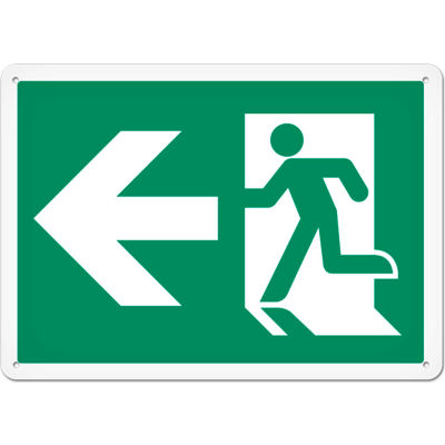 Exit Running Man Left Sign 14"W x 10"H, vinyle adhésif
