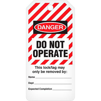 INCOM® Lockout Tag, Danger Do Not Operate, 3"W x 6-1/4"H, Pack de 100