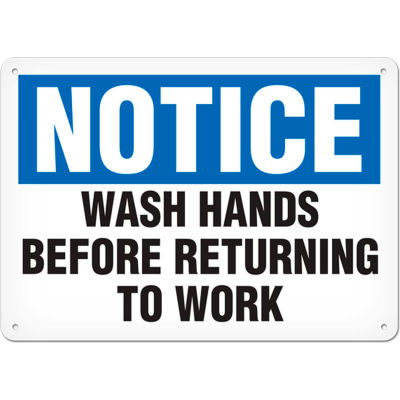 Signe de l’avis - Lavez-vous les mains avant de retourner au travail, Plastique - 10" H x 7" W