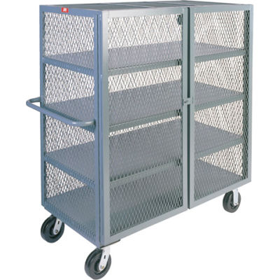 Camion de sécurité Jamco Mesh avec 4 étagères, 3000 lb. Capacité, 60"L x 24"L x 57"H, Gris