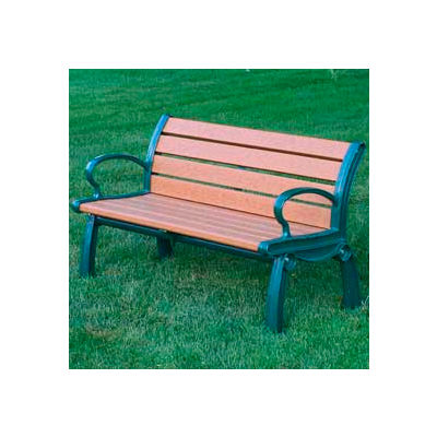 Frog Furnishings Recycled Plastic 4 ft. Heritage Bench, Cedar Bench/Green Frame