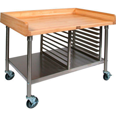 John Boos BAK03 Mobile Maple Top Prep Table - Stainless Steel Legs Shelf and Pan Rack72"W x 30"D