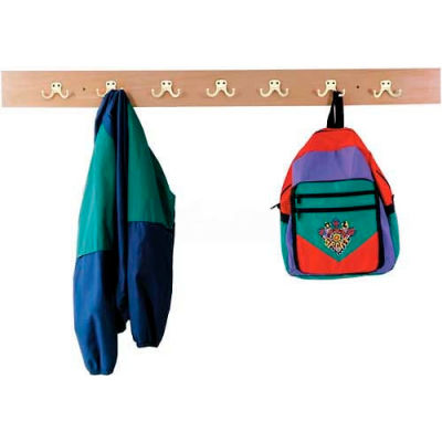 Jonti-Craft® Wall Mount Coat Rail, 7 crochets, bouleau