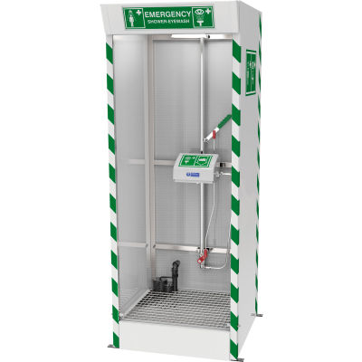 Hughes® Emergency Cubicle Shower w / Covered ABS Eye, Face Wash & Sump Pump, 120V, Floor Mount