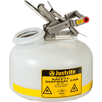 Bidon de sécurité pour l’élimination du polyéthylène Justrite® avec quincaillerie en acier inoxydable, capacité de 2 gal, blanc