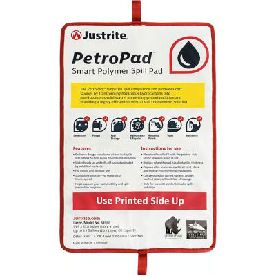 Tampon de déversement intelligent en polymère PetroPad™ de Justrite®, 35-13/16"L x 53-7/8"W, grand, blanc, paquet de 2