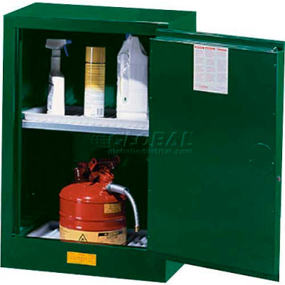 Justrite 12 Gallon 1 porte, manuel, Compac, Cabinet de Pesticide, 23-1/4" W x 18 « D x 35 » H, vert
